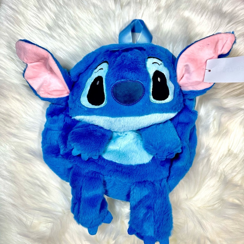 Blue Plush Stitch Character Kids Backpack